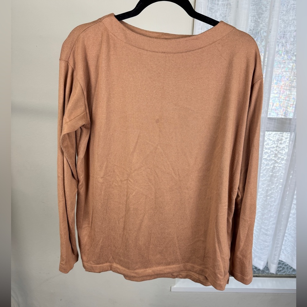 Uniqlo 3D Knit Cotton Boatneck Sweater, Medium, Brown Sweater, Womens pullover